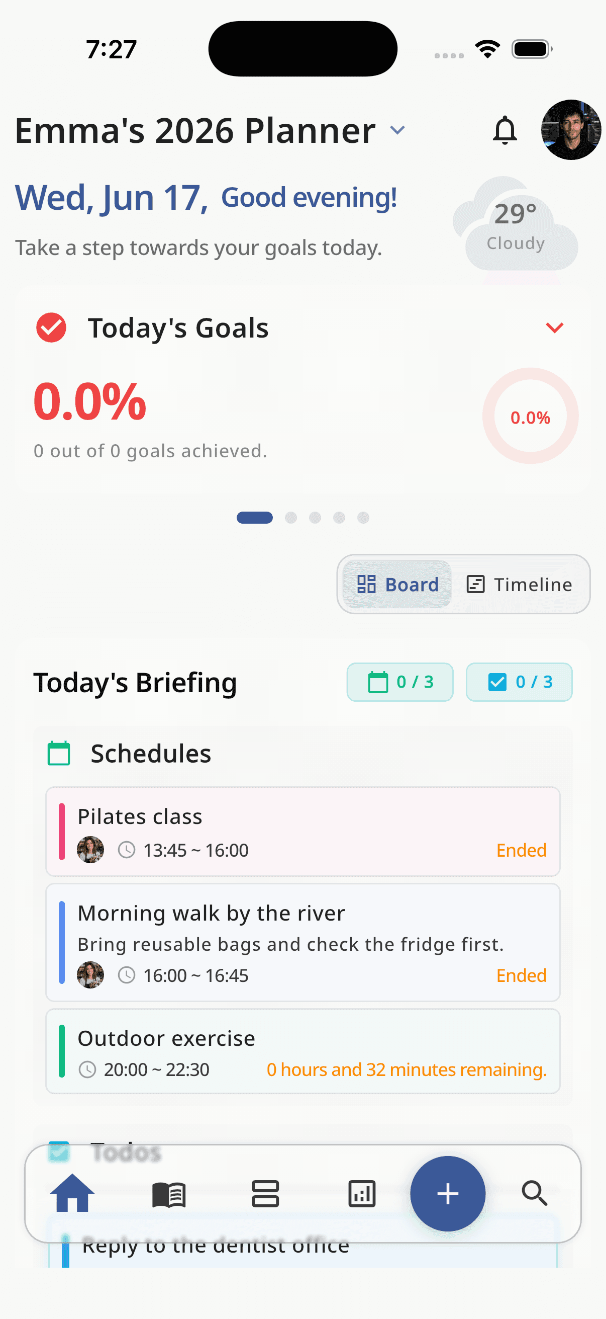 HaruSync shared planner screen for reviewing plans by date