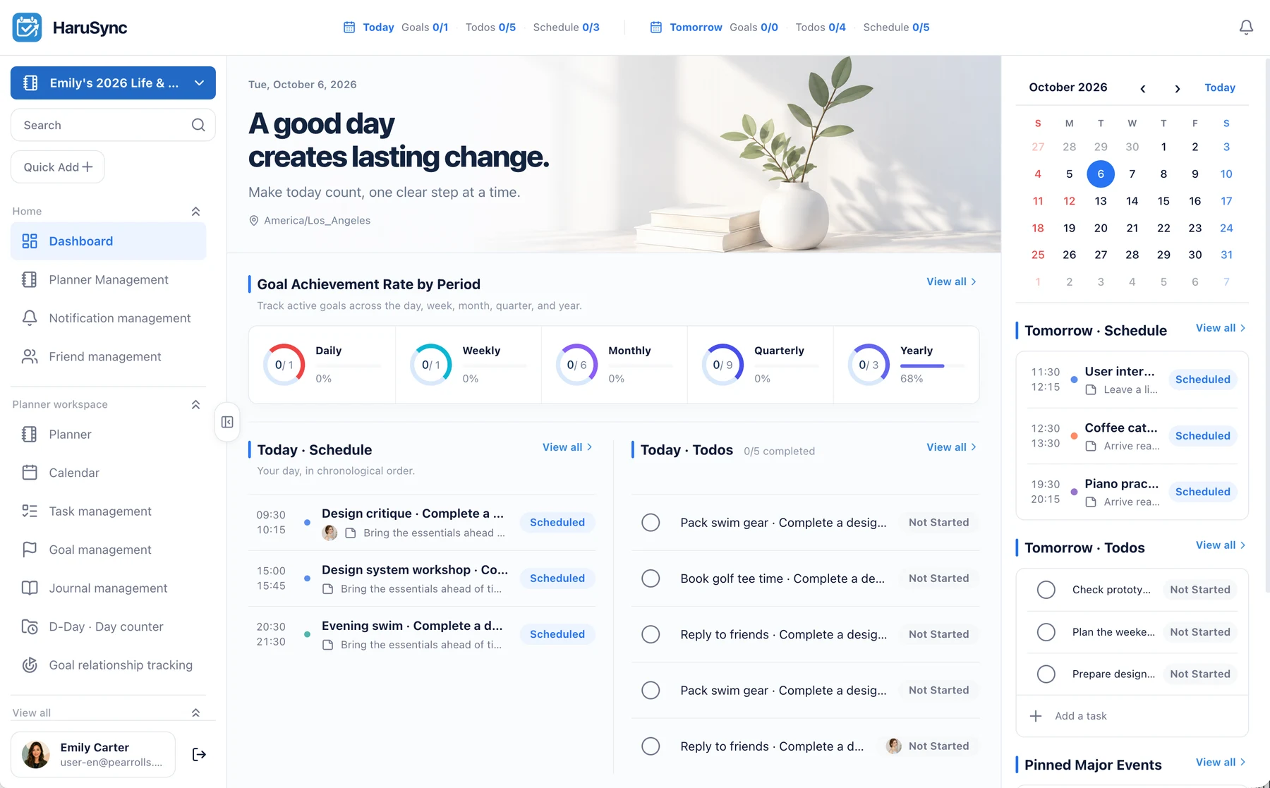 HaruSync · Không gian web · Ngày của bạn trong tầm mắt